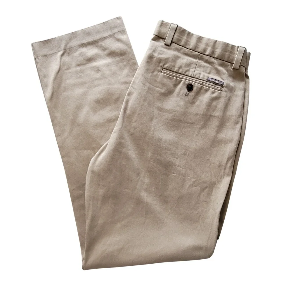 Eddie Bauer‎ Chinos Mens 35x32 Tan Wrinkle Free Classic Fit Khakis Flat Front